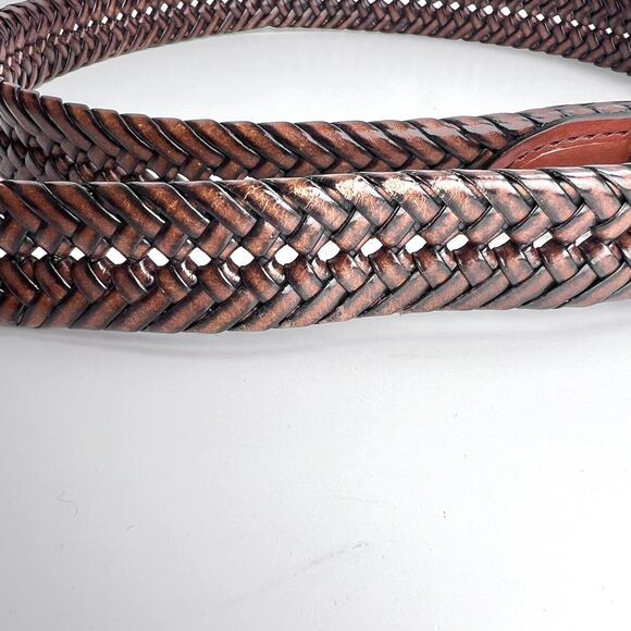 Brown Double Braided Leather Belt Brass Tone Buckle Unisex Adjustable - Picture 2 of 5